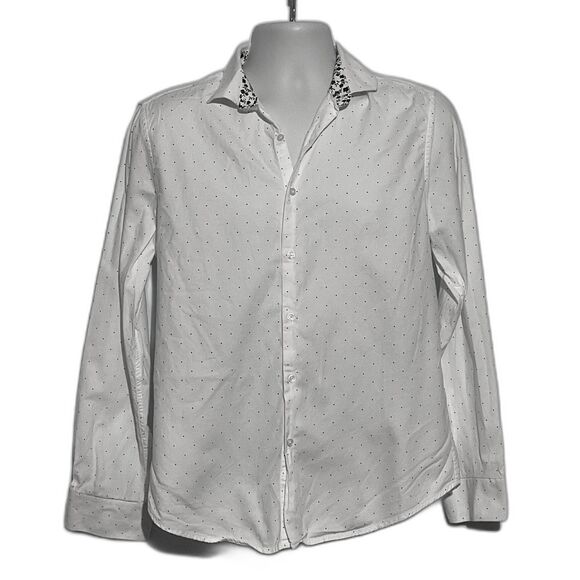 Denim & Flower White Polka Dot Button-Up Shirt M - Picture 2 of 9